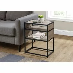 Monarch Specialties Composite Rectangular Side End Table, 22.25-in X 18-in, Dark Taupe And Black
