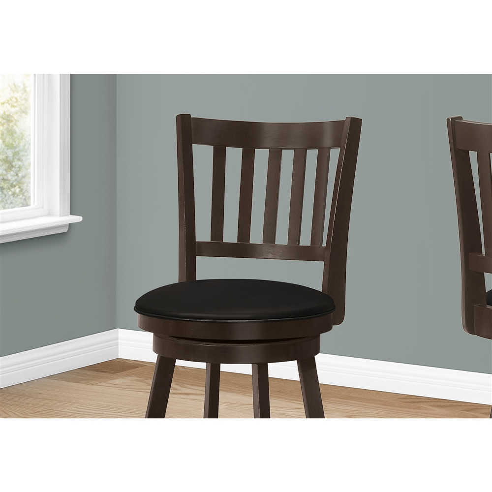 Monarch Specialties Upholstered Swivel Counter Height Stool, Espresso/Black, 2-Pack - Image 2
