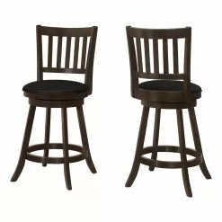 Monarch Specialties Upholstered Swivel Counter Height Stool, Espresso/Black, 2-Pack