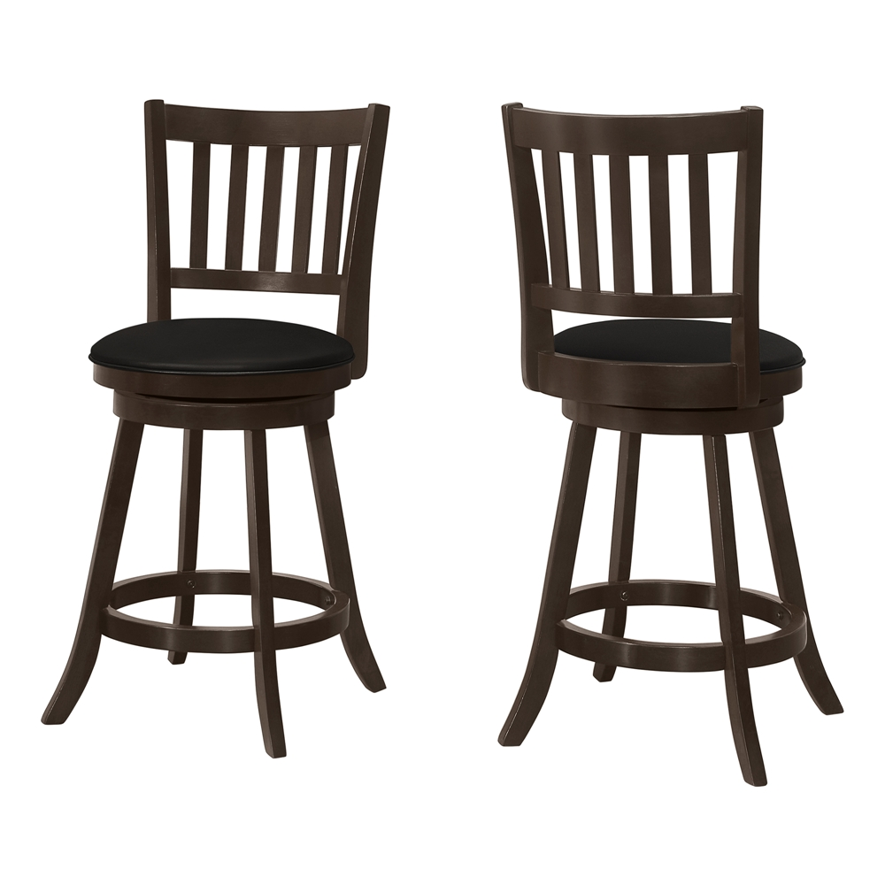 Monarch Specialties Upholstered Swivel Counter Height Stool, Espresso/Black, 2-Pack - Image 3
