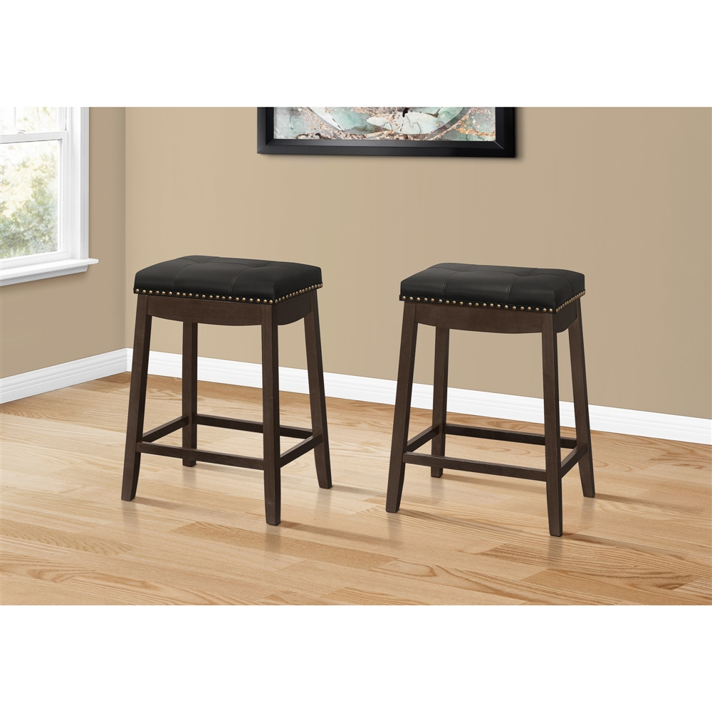 Monarch Specialties Upholstered Counter Height Stool, Black/Espresso, 2-Pack - Image 6
