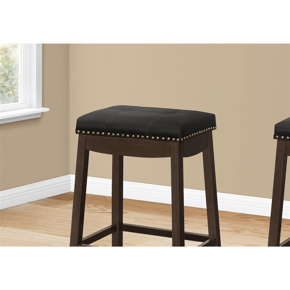 Monarch Specialties Upholstered Counter Height Stool, Black/Espresso, 2-Pack - Image 2