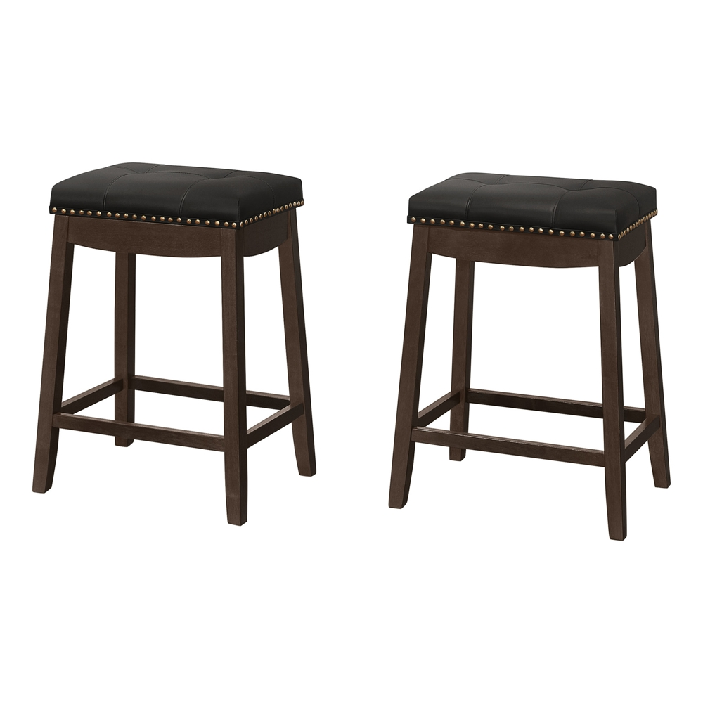 Monarch Specialties Upholstered Counter Height Stool, Black/Espresso, 2-Pack - Image 3