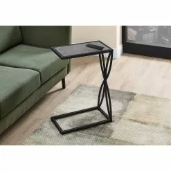 Monarch Specialties Composite Rectangular C-Shaped End Table, 25.25-in X 10.25-in, Grey And Black