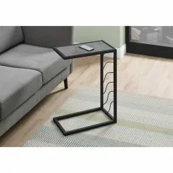 Monarch Specialties Rectangular C-Shaped End Table, 25.25-in X 10.25-in, Grey And Black