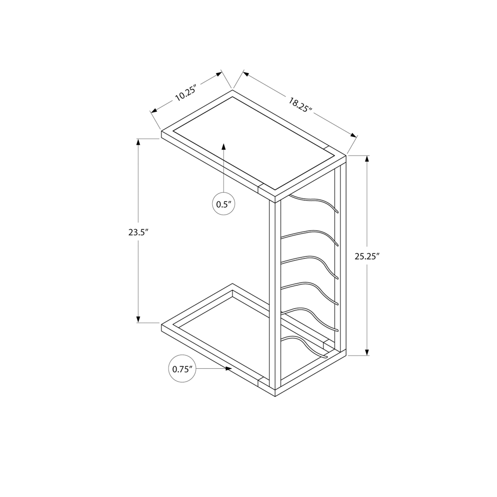 Monarch Specialties Rectangular C-Shaped End Table, 25.25-in X 10.25-in, Grey And Black - Image 4