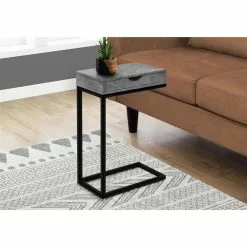 Monarch Specialties Composite Rectangular 1-Drawer C-Shaped End Table, 24.5-in X 16-in, Grey And Black