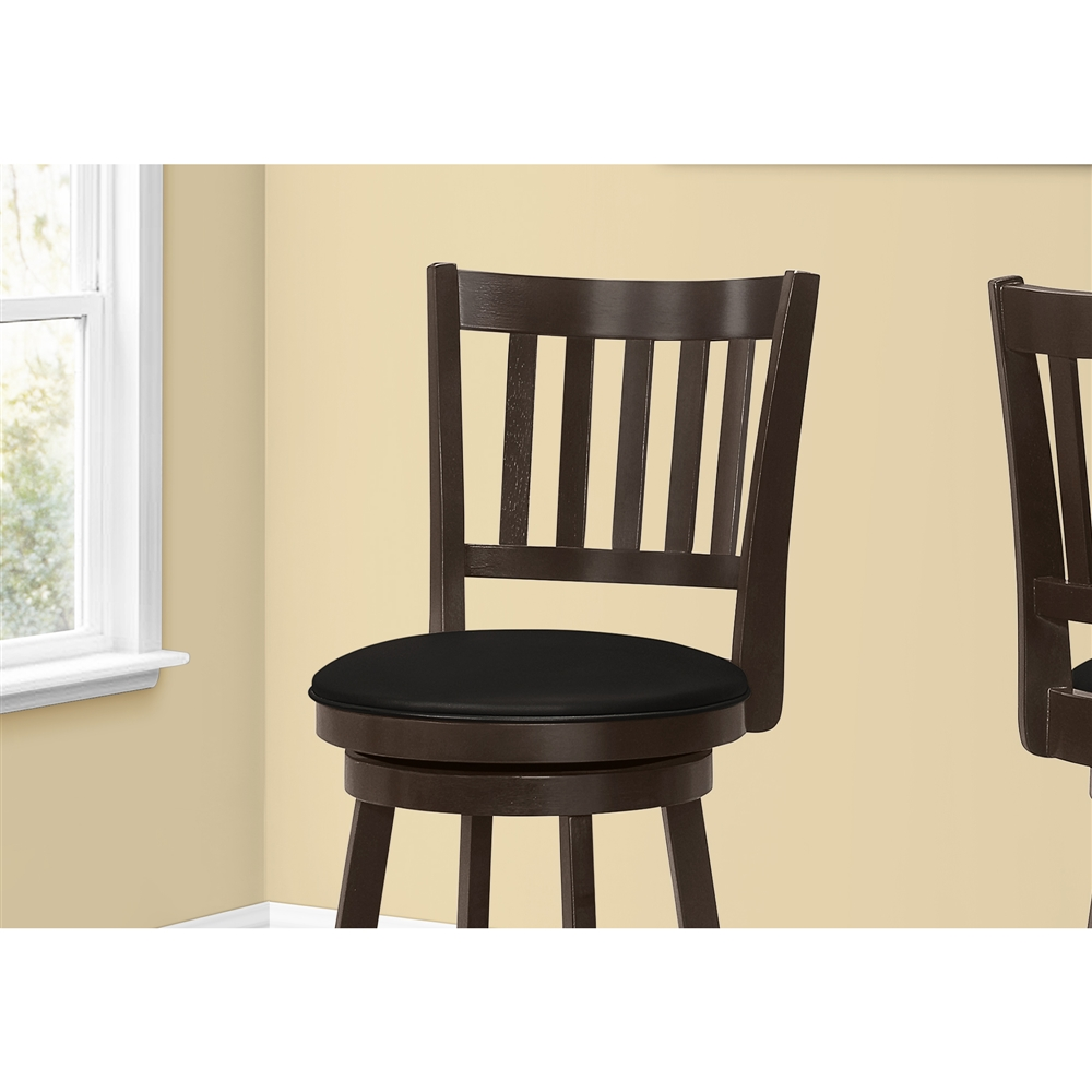 Monarch Specialties Upholstered Swivel Bar Stool, Espresso/Black, 2-Pack - Image 2
