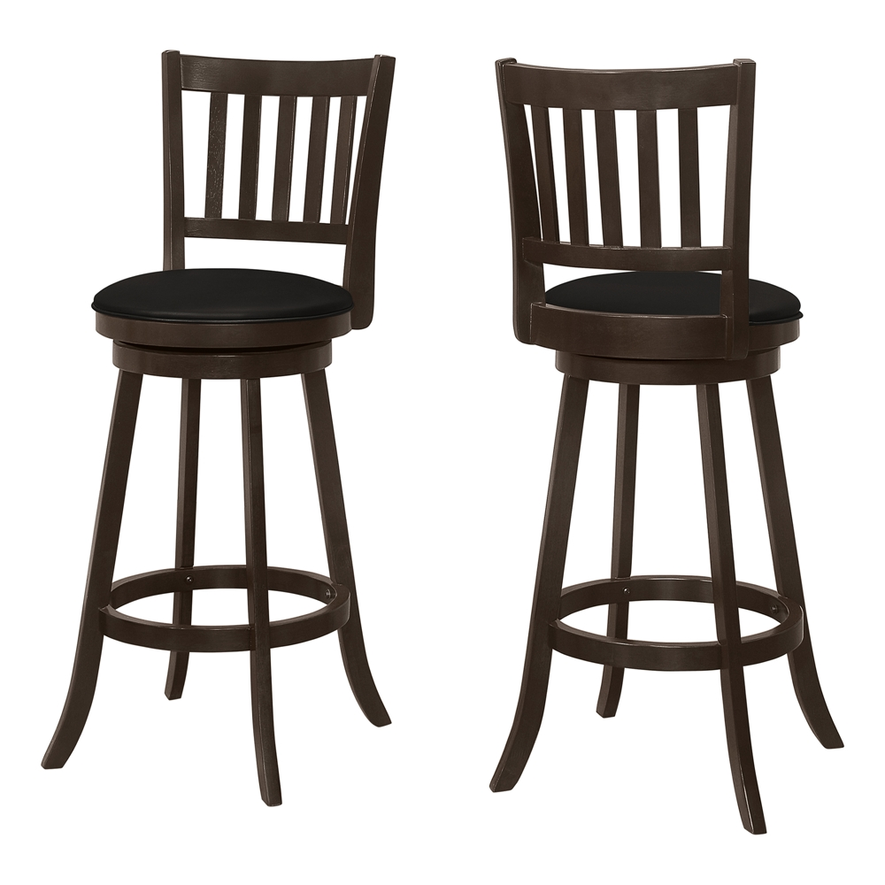 Monarch Specialties Upholstered Swivel Bar Stool, Espresso/Black, 2-Pack - Image 3