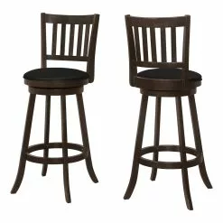 Monarch Specialties Upholstered Swivel Bar Stool, Espresso/Black, 2-Pack