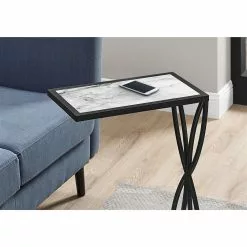 Monarch Specialties Composite Rectangular C-Shaped End Table, 25.25-in X 10.25-in, White And Black