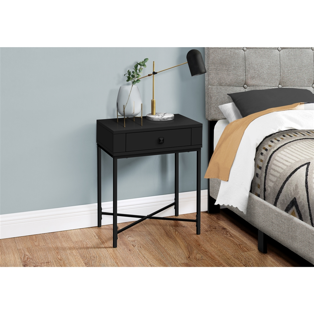 Monarch Specialties Composite Rectangular 1-Drawer Side End Table, 22.5-in X 18.25-in, Black - Image 3