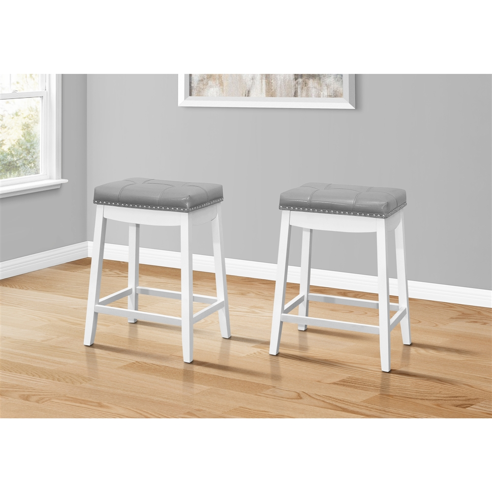 Monarch Specialties Upholstered Counter Height Stool, Grey /White, 2-Pack - Image 3