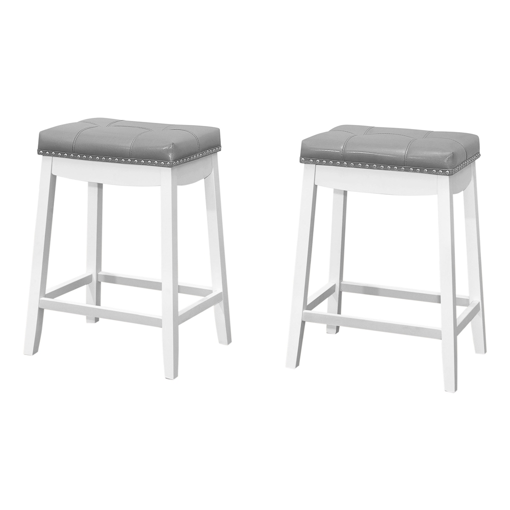 Monarch Specialties Upholstered Counter Height Stool, Grey /White, 2-Pack - Image 2