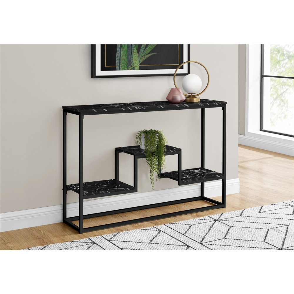 Monarch Specialties 31.75-in X 48-in Black Faux Marble Eclectic Console Table