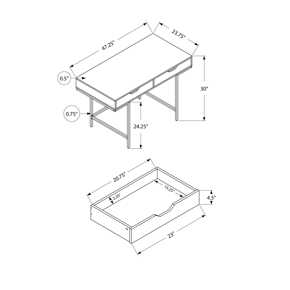 Monarch Specialties 47.25-in White Modern/Contemporary Computer Desk - Image 3