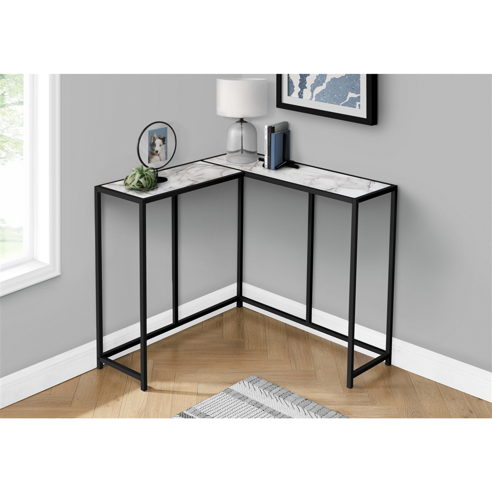 Monarch Specialties White Faux Marble Modern Console Table - Image 5