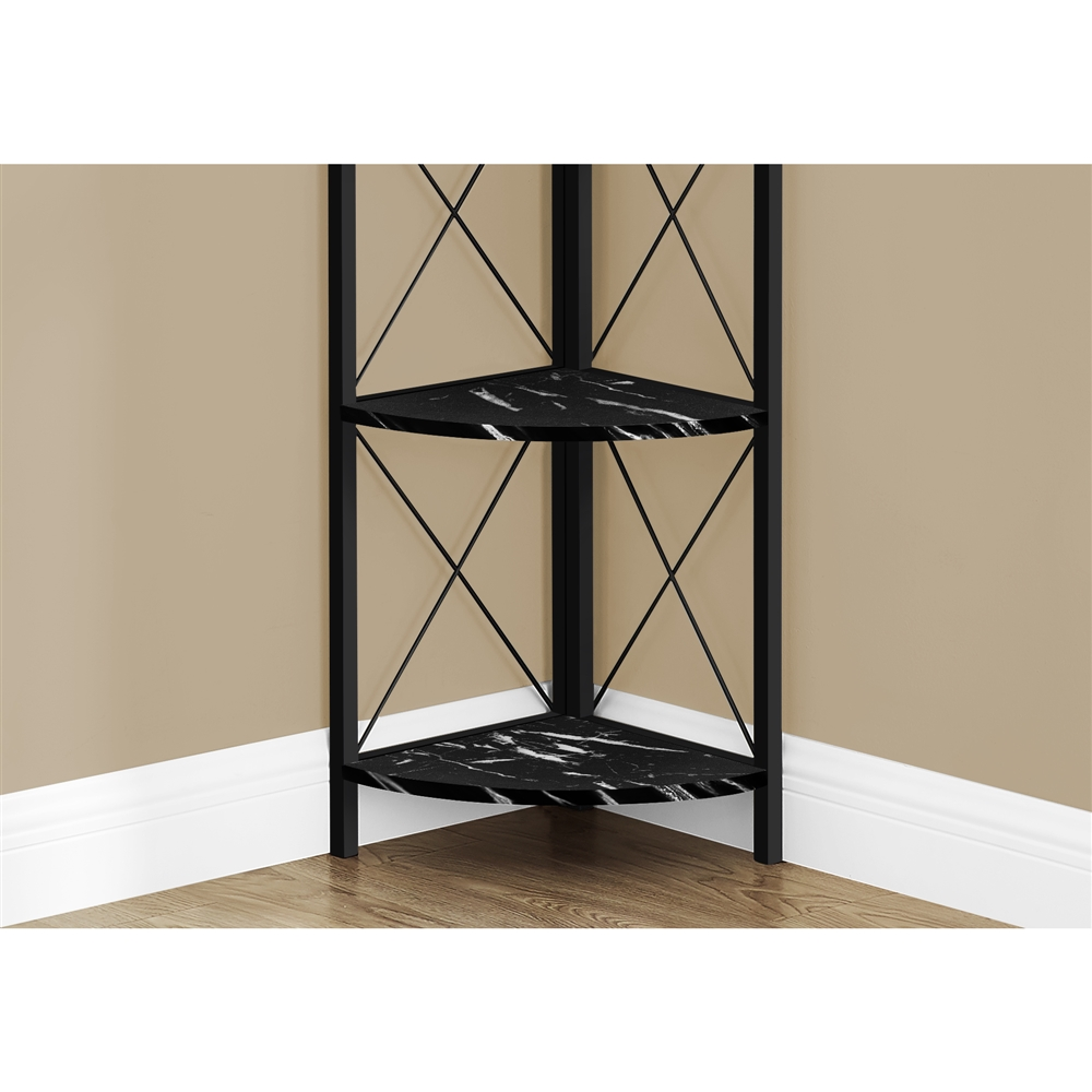 Monarch Specialties Black Faux Marble Metal 4-Shelf Corner Bookcase - Image 6