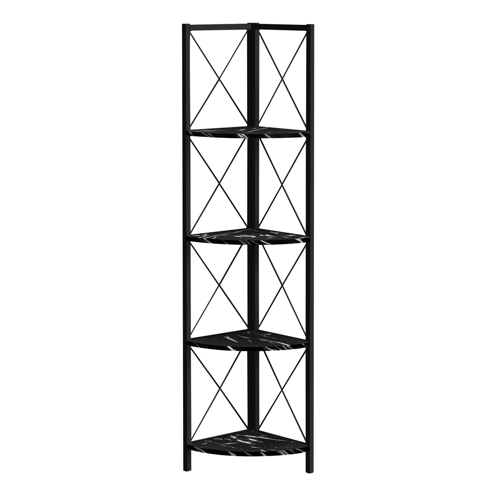 Monarch Specialties Black Faux Marble Metal 4-Shelf Corner Bookcase - Image 5