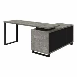 Monarch Specialties 72-in Grey Faux Concrete Modern/Contemporary L-Shaped Desk