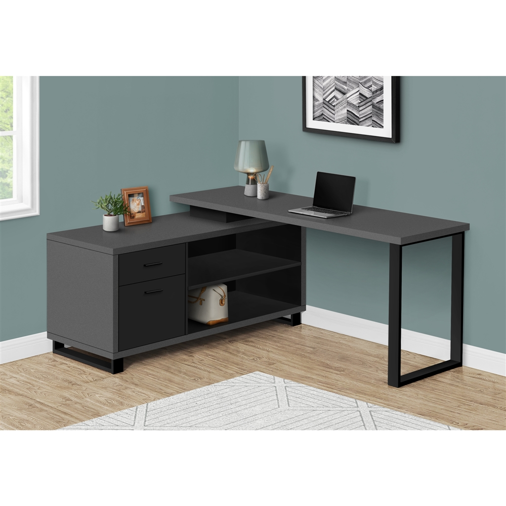 Monarch Specialties 72-in Grey Modern/Contemporary L-Shaped Desk - Image 4