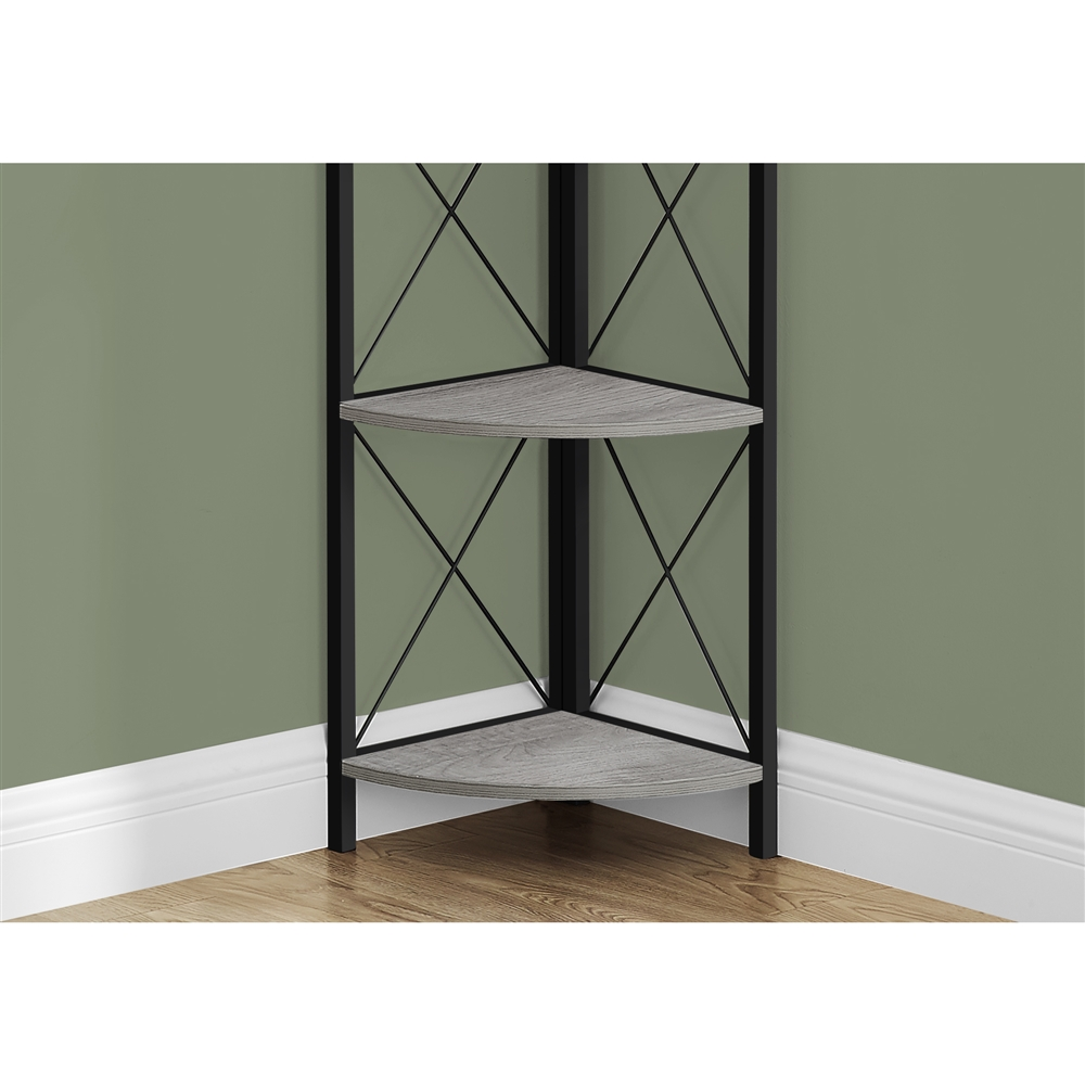Monarch Specialties Grey Faux Wood Metal 4-Shelf Corner Bookcase - Image 3