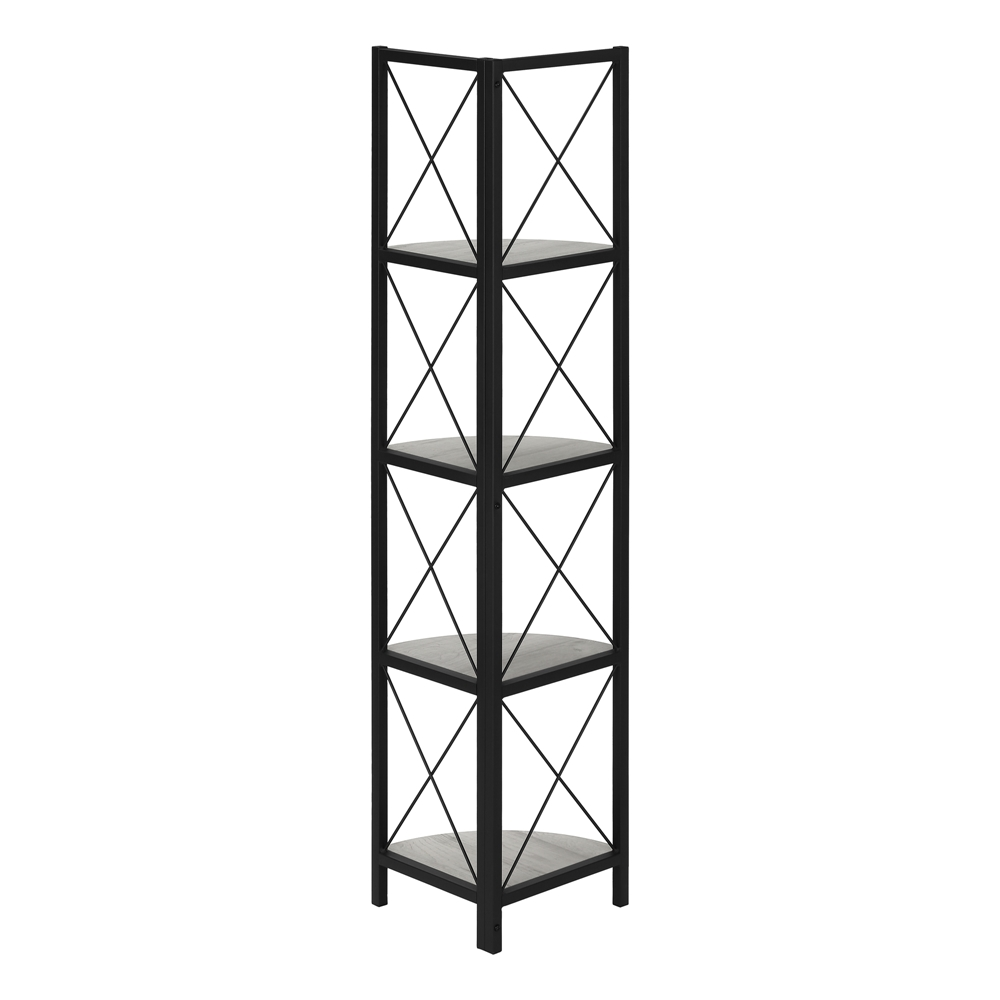 Monarch Specialties Grey Faux Wood Metal 4-Shelf Corner Bookcase - Image 7