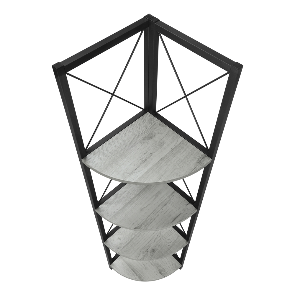 Monarch Specialties Grey Faux Wood Metal 4-Shelf Corner Bookcase - Image 4