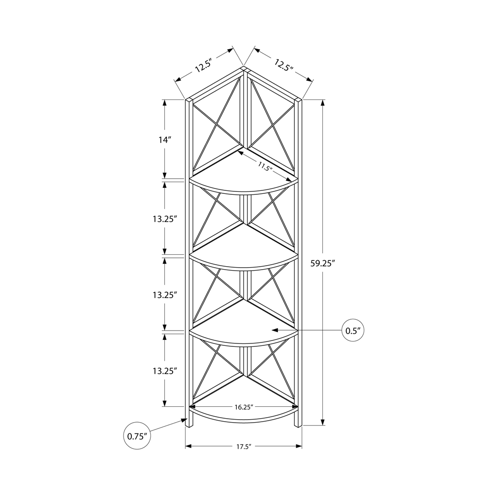 Monarch Specialties Grey Faux Wood Metal 4-Shelf Corner Bookcase - Image 5