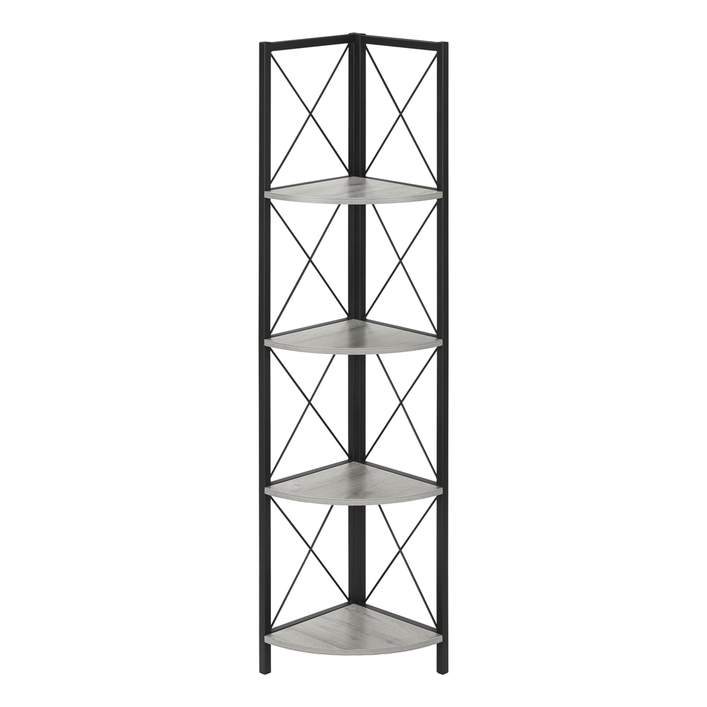 Monarch Specialties Grey Faux Wood Metal 4-Shelf Corner Bookcase - Image 9