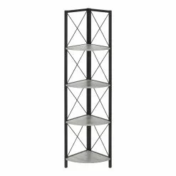 Monarch Specialties Grey Faux Wood Metal 4-Shelf Corner Bookcase