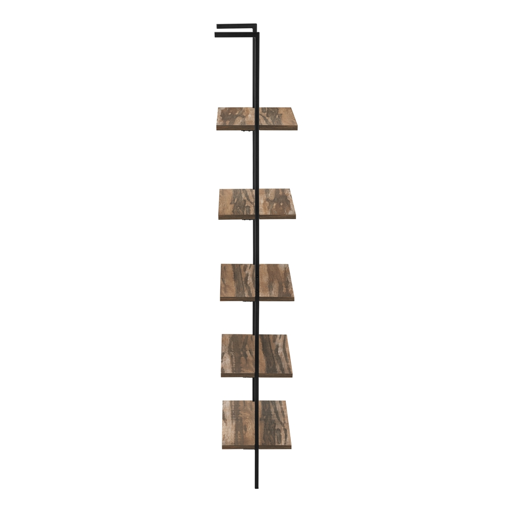 Monarch Specialties Brown Faux Wood Metal 5-Shelf Ladder Bookcase - Image 4