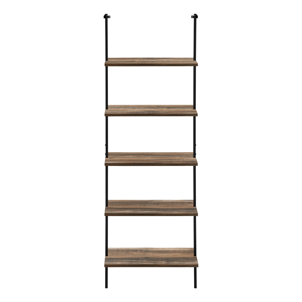 Monarch Specialties Brown Faux Wood Metal 5-Shelf Ladder Bookcase - Image 7