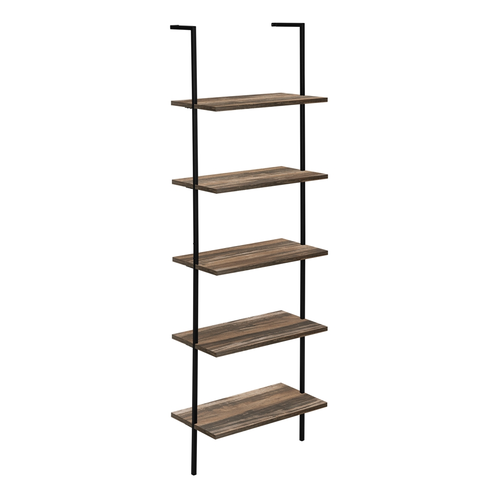 Monarch Specialties Brown Faux Wood Metal 5-Shelf Ladder Bookcase - Image 9