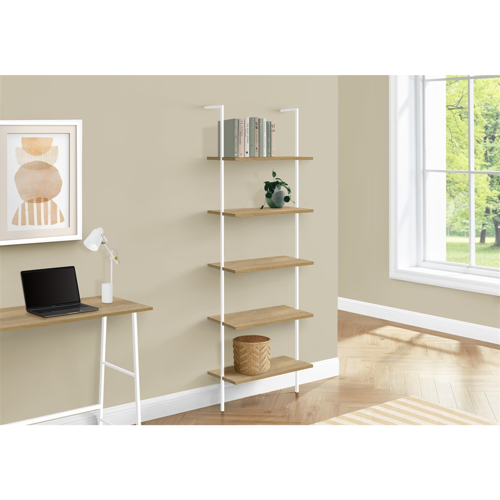 Monarch Specialties Natural Faux Wood Metal 5-Shelf Ladder Bookcase - Image 8