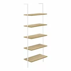 Monarch Specialties Natural Faux Wood Metal 5-Shelf Ladder Bookcase