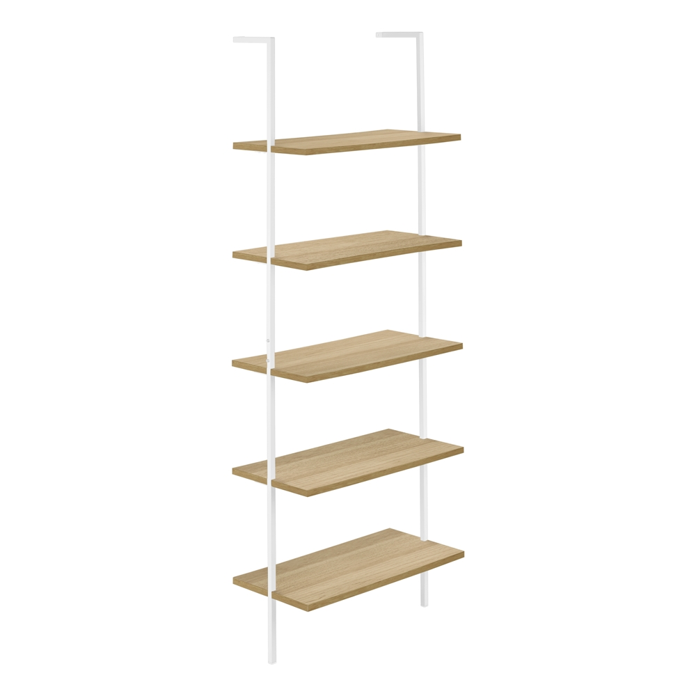 Monarch Specialties Natural Faux Wood Metal 5-Shelf Ladder Bookcase