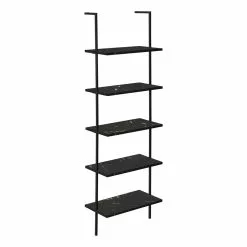 Monarch Specialties Black Faux Marble Metal 5-Shelf Ladder Bookcase