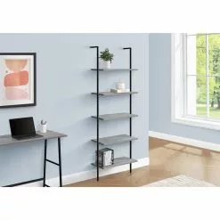 Monarch Specialties Grey Faux Wood Metal 5-Shelf Ladder Bookcase