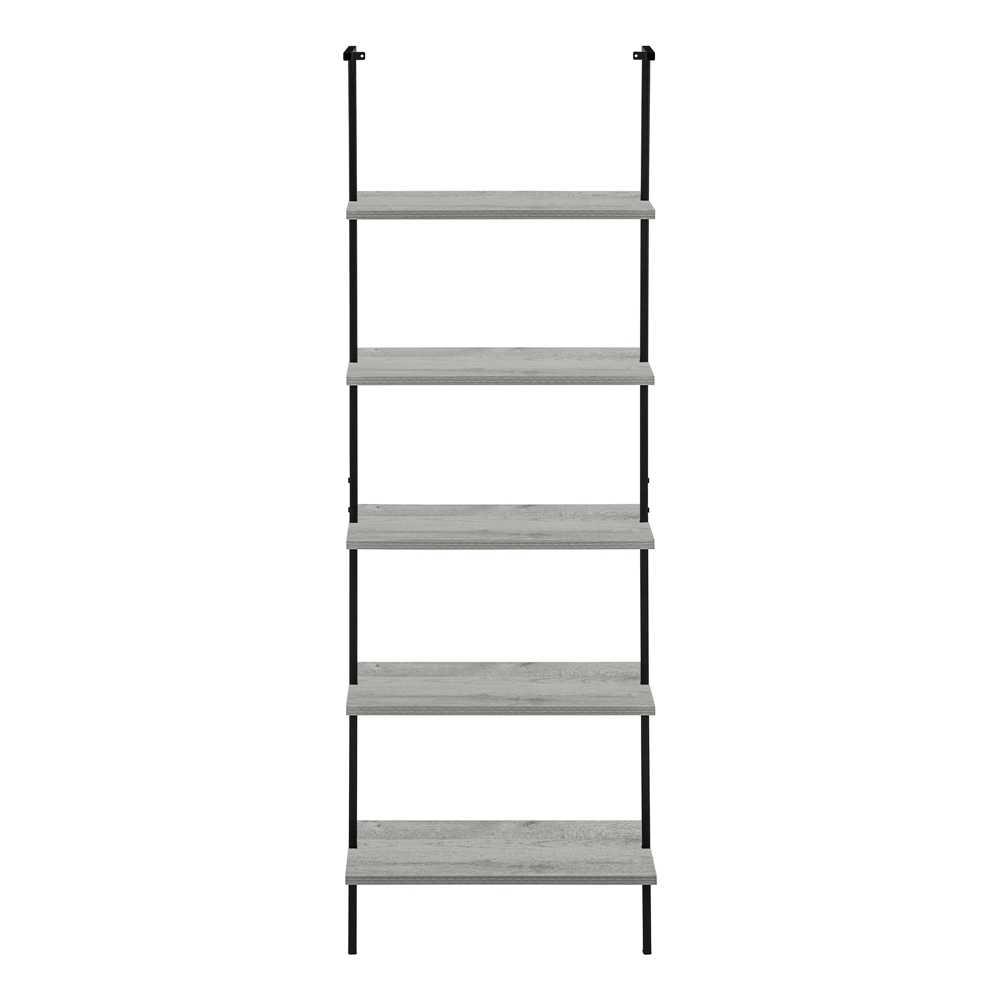 Monarch Specialties Grey Faux Wood Metal 5-Shelf Ladder Bookcase - Image 3