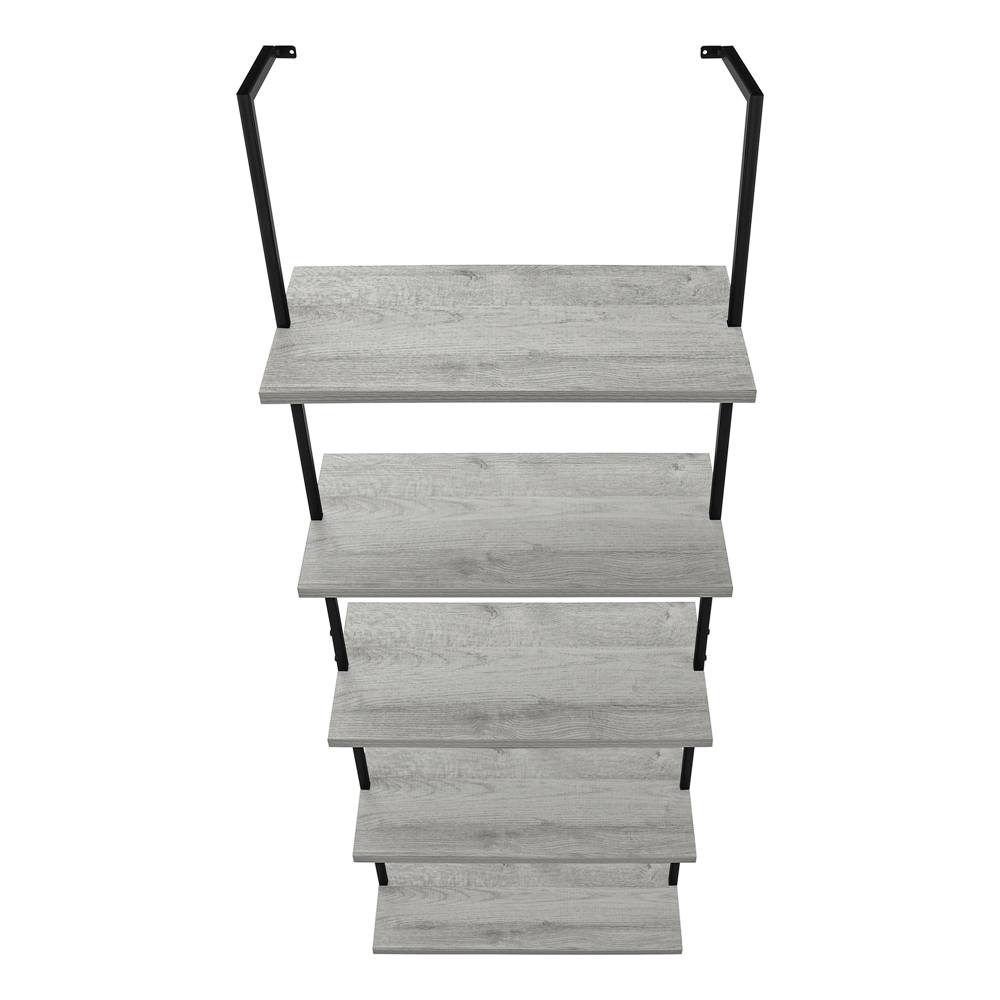 Monarch Specialties Grey Faux Wood Metal 5-Shelf Ladder Bookcase - Image 9