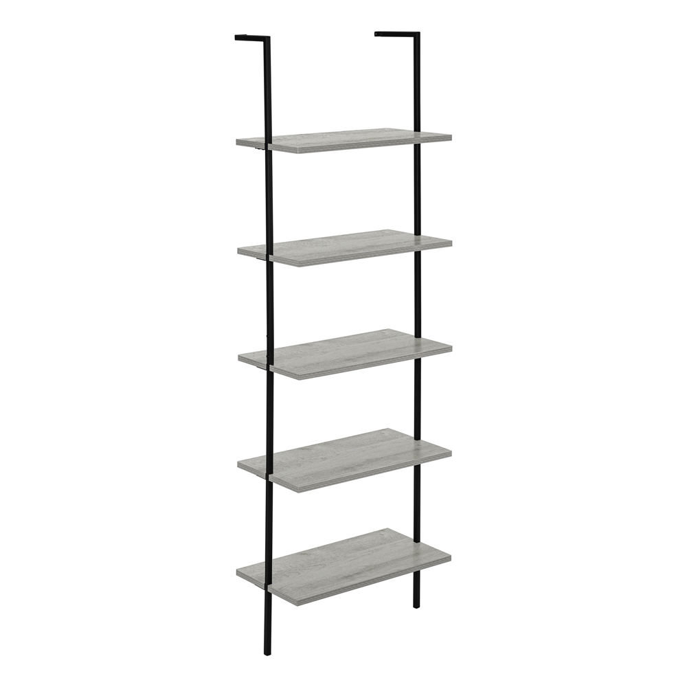 Monarch Specialties Grey Faux Wood Metal 5-Shelf Ladder Bookcase - Image 5