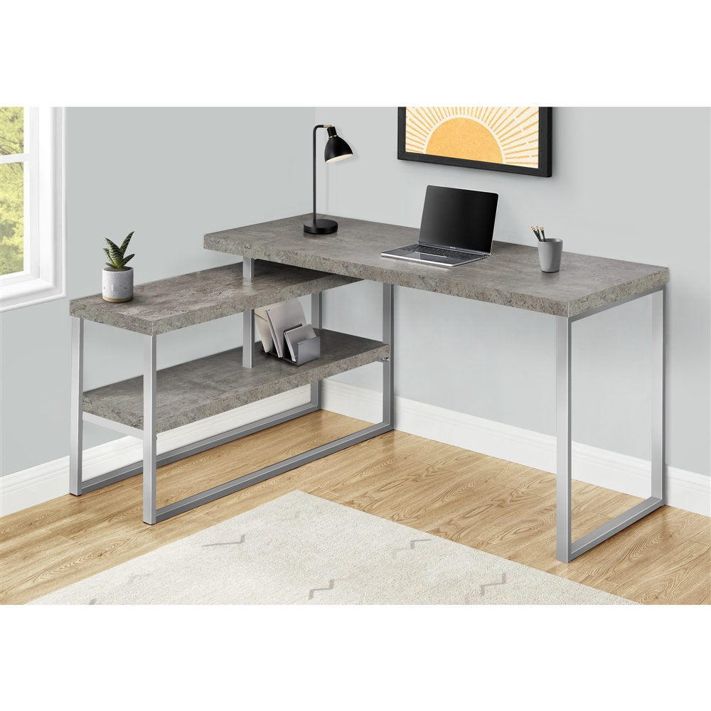 Monarch Specialties 60-in Grey Faux Concrete Modern/Contemporary Computer Desk - Image 4