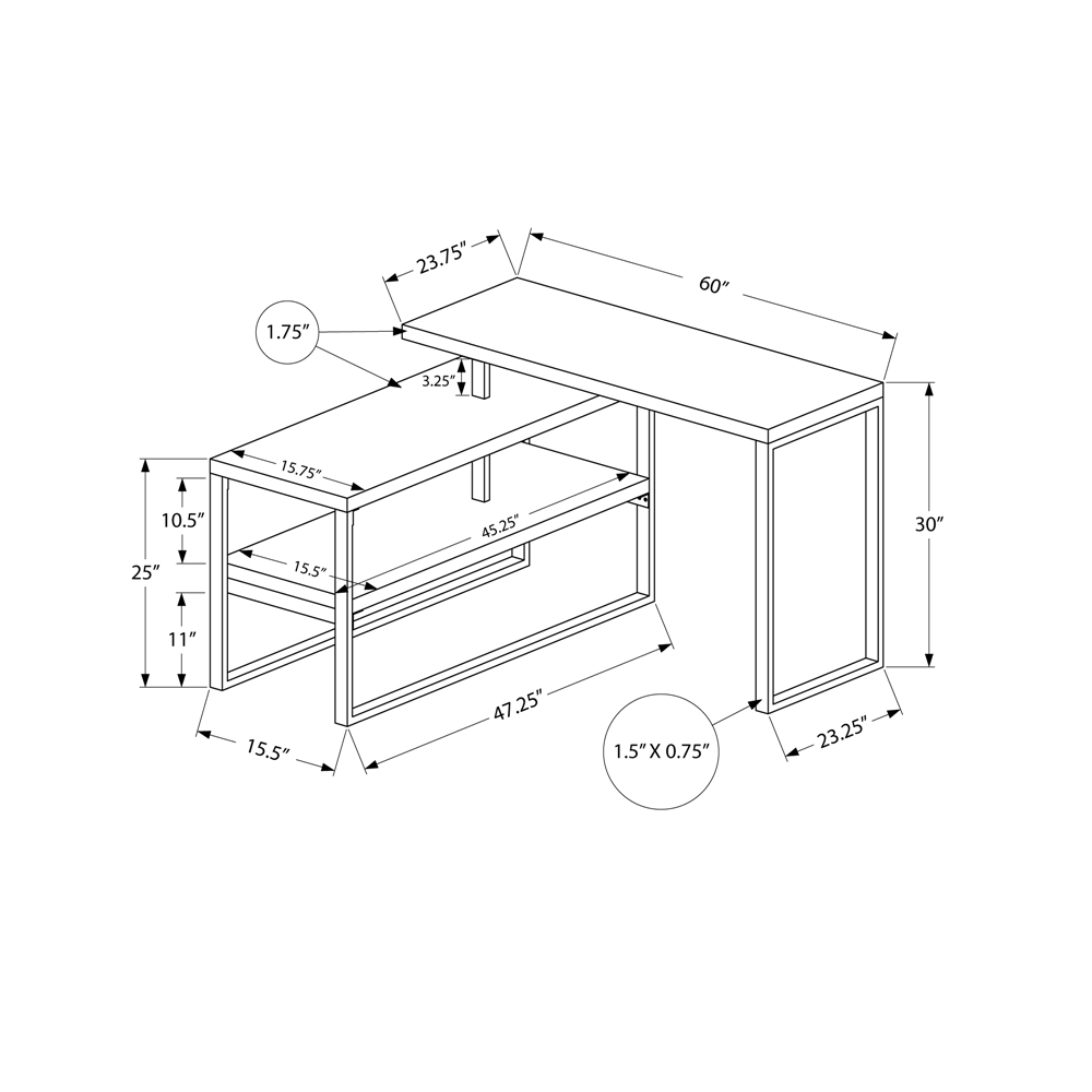 Monarch Specialties 60-in Grey Faux Concrete Modern/Contemporary Computer Desk - Image 3