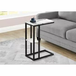 Monarch Specialties White Faux Marble Composite Rectangular End Table