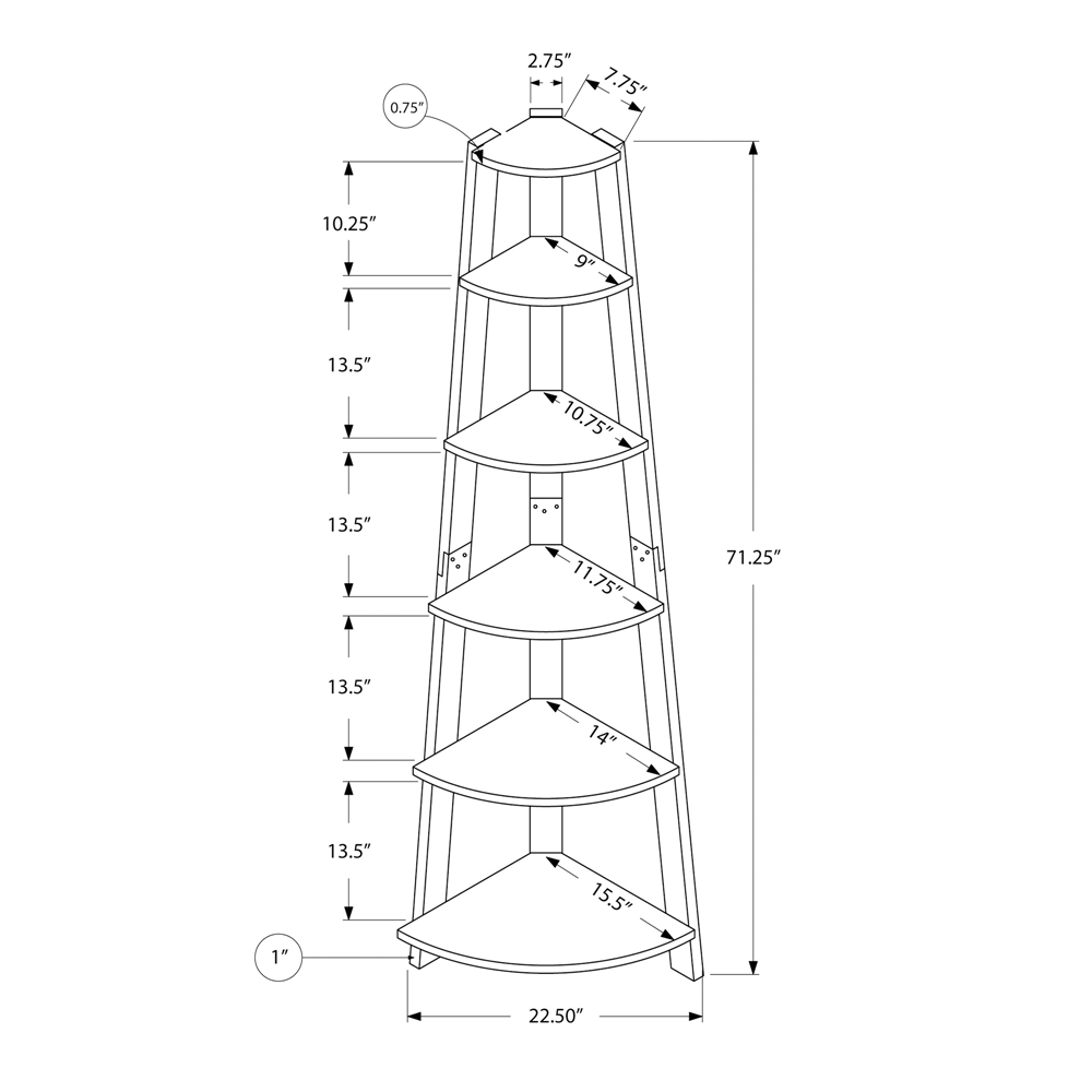 Monarch Specialties Dark Walnut Composite 5-Shelf Corner Bookcase - Image 2