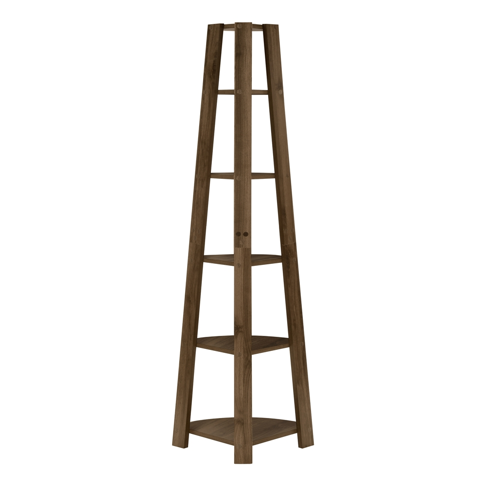 Monarch Specialties Dark Walnut Composite 5-Shelf Corner Bookcase - Image 5