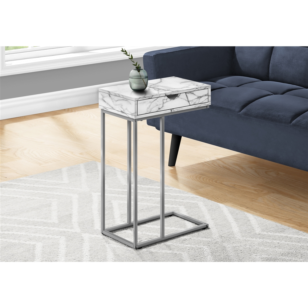 Monarch Specialties 15.75-in White Marble-Look Composite Rectangular Side Table - Image 5