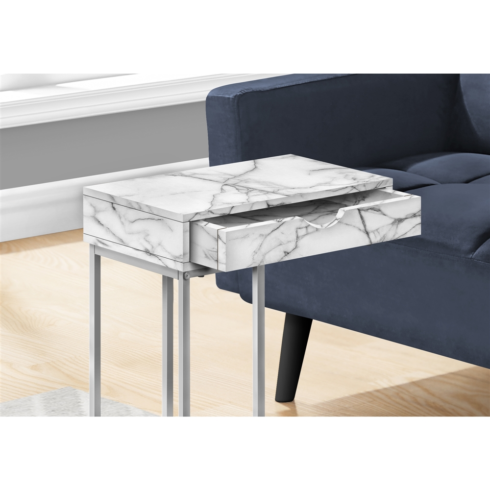 Monarch Specialties 15.75-in White Marble-Look Composite Rectangular Side Table - Image 6