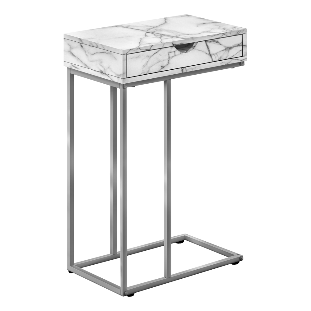 Monarch Specialties 15.75-in White Marble-Look Composite Rectangular Side Table